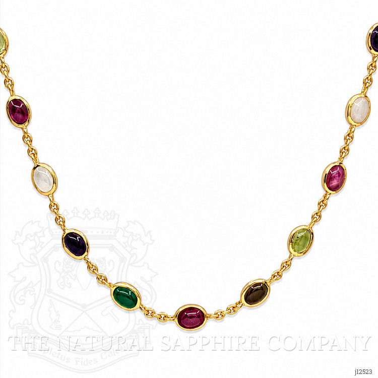2.47 Ct.Tw. Ruby, Peridot, Amethyst, Quartz, Moonstone and Agate Bezel Necklace, 22K Gold Plated Silver