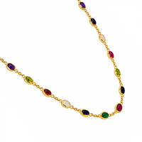 2.47&nbsp;Ct.Tw.Total Carat Weight Ruby, Peridot, Amethyst, Quartz, Moonstone and Agate Bezel Necklace, 22K Gold Plated Silver Image