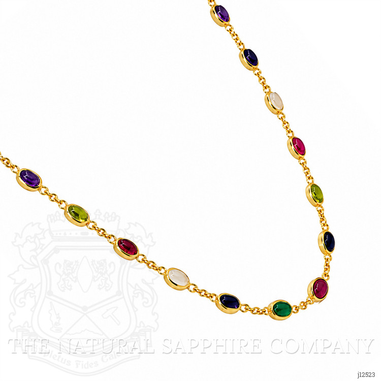 2.47 Ct.Tw. Ruby, Peridot, Amethyst, Quartz, Moonstone and Agate Bezel Necklace, 22K Gold Plated Silver