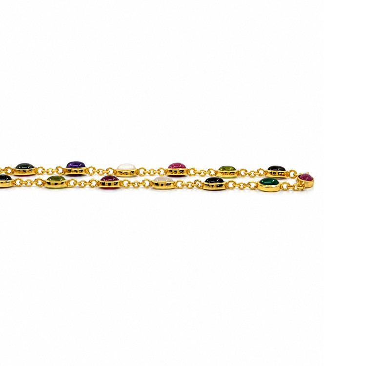 2.47 Ct.Tw. Ruby, Peridot, Amethyst, Quartz, Moonstone and Agate Bezel Necklace, 22K Gold Plated Silver