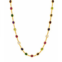 2.47 Ct.Tw.Total Carat Weight Ruby, Peridot, Amethyst, Quartz, Moonstone and Agate Bezel Necklace, 22K Gold Plated Silver Image