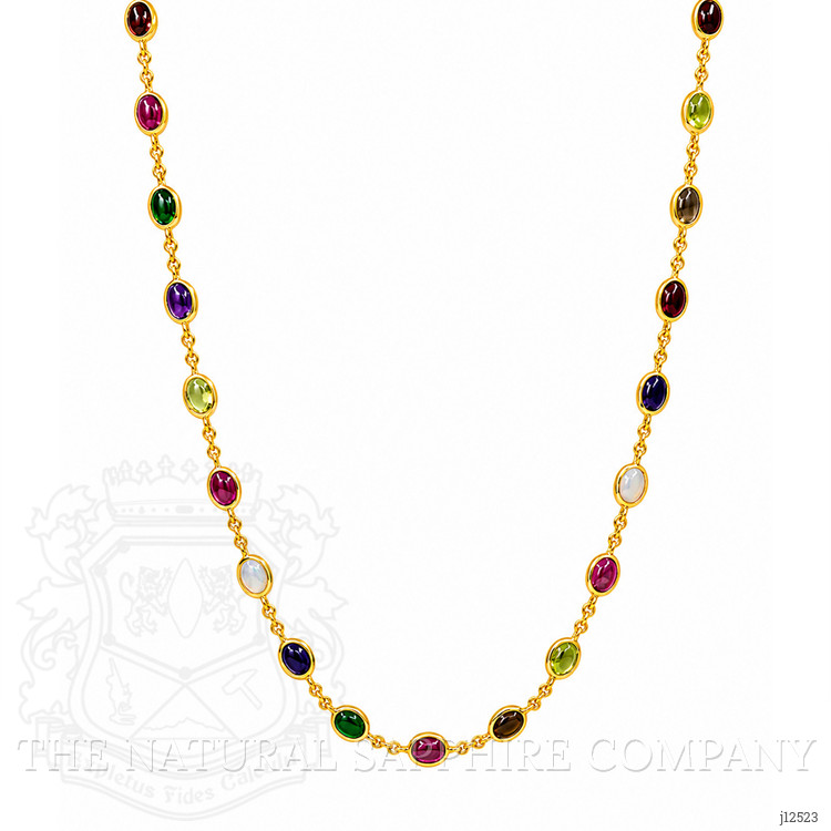2.47 Ct.Tw. Ruby, Peridot, Amethyst, Quartz, Moonstone and Agate Bezel Necklace, 22K Gold Plated Silver