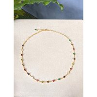 2.47&nbsp;Ct.Tw.Total Carat Weight Ruby, Peridot, Amethyst, Quartz, Moonstone and Agate Bezel Necklace, 22K Gold Plated Silver Life Style