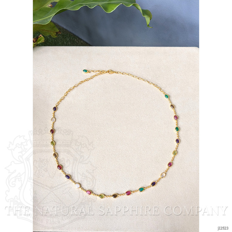 2.47 Ct.Tw. Ruby, Peridot, Amethyst, Quartz, Moonstone and Agate Bezel Necklace, 22K Gold Plated Silver