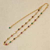 2.47 Ct.Tw.Total Carat Weight Ruby, Peridot, Amethyst, Quartz, Moonstone and Agate Bezel Necklace, 22K Gold Plated Silver Life Style