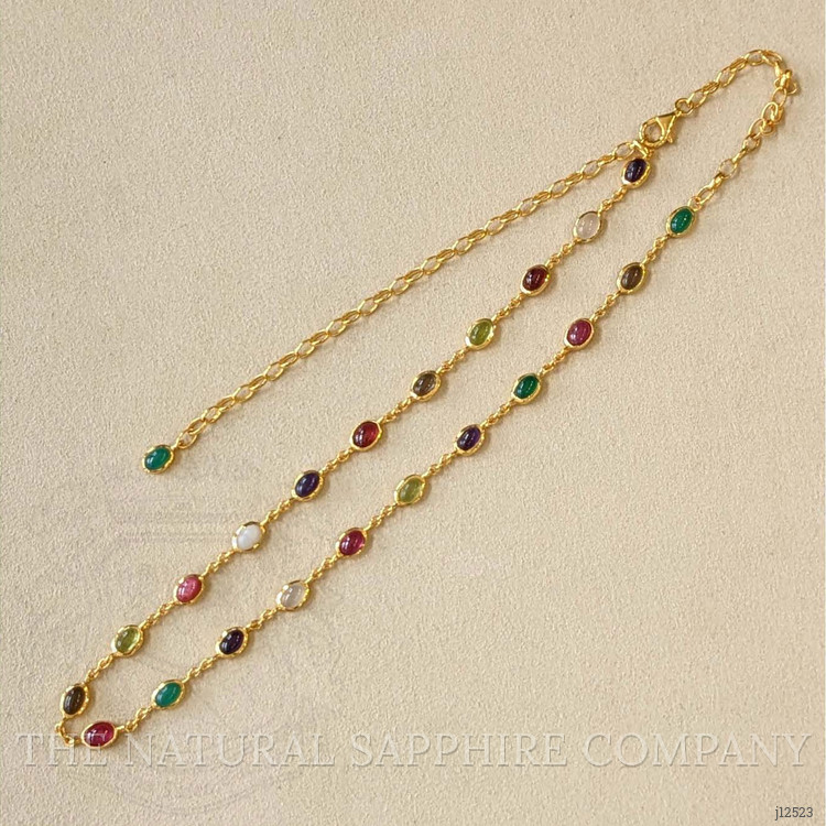 2.47 Ct.Tw. Ruby, Peridot, Amethyst, Quartz, Moonstone and Agate Bezel Necklace, 22K Gold Plated Silver