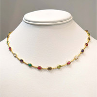 2.47 Ct.Tw.Total Carat Weight Ruby, Peridot, Amethyst, Quartz, Moonstone and Agate Bezel Necklace, 22K Gold Plated Silver Life Style