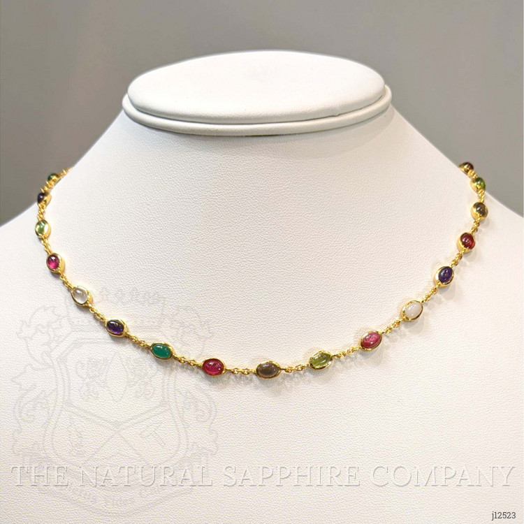 2.47 Ct.Tw. Ruby, Peridot, Amethyst, Quartz, Moonstone and Agate Bezel Necklace, 22K Gold Plated Silver