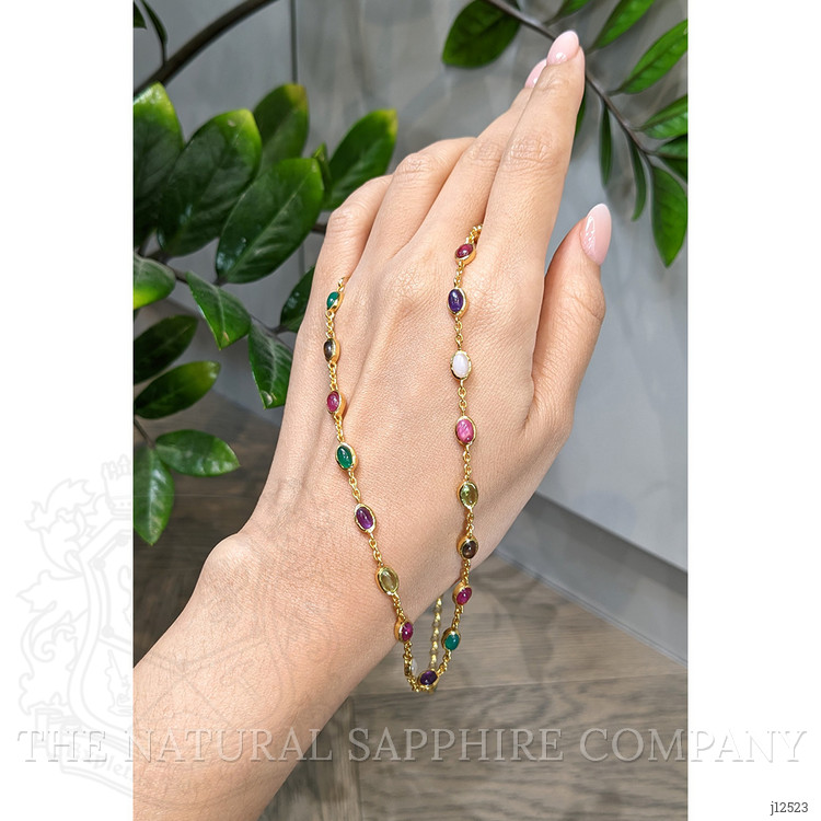 2.47 Ct.Tw. Ruby, Peridot, Amethyst, Quartz, Moonstone and Agate Bezel Necklace, 22K Gold Plated Silver