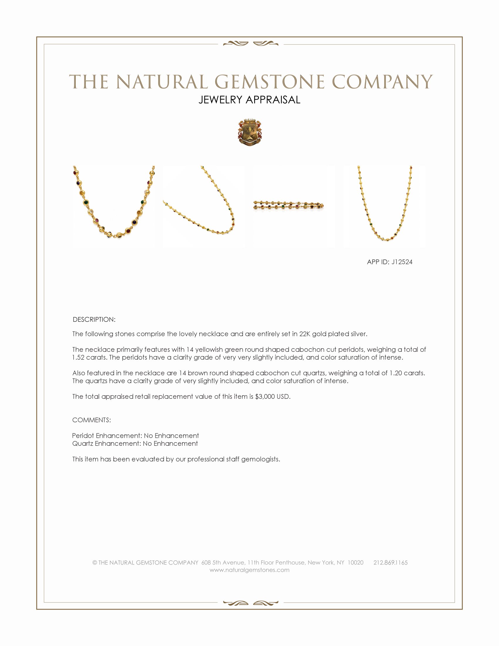 11.69 Ct.Tw. Ruby, Garnet, Peridot, Agate, Amethyst, Citrine, Carnelian, Moonstone and Quartz Multi Stone Necklace, 22K Gold Plated Silver