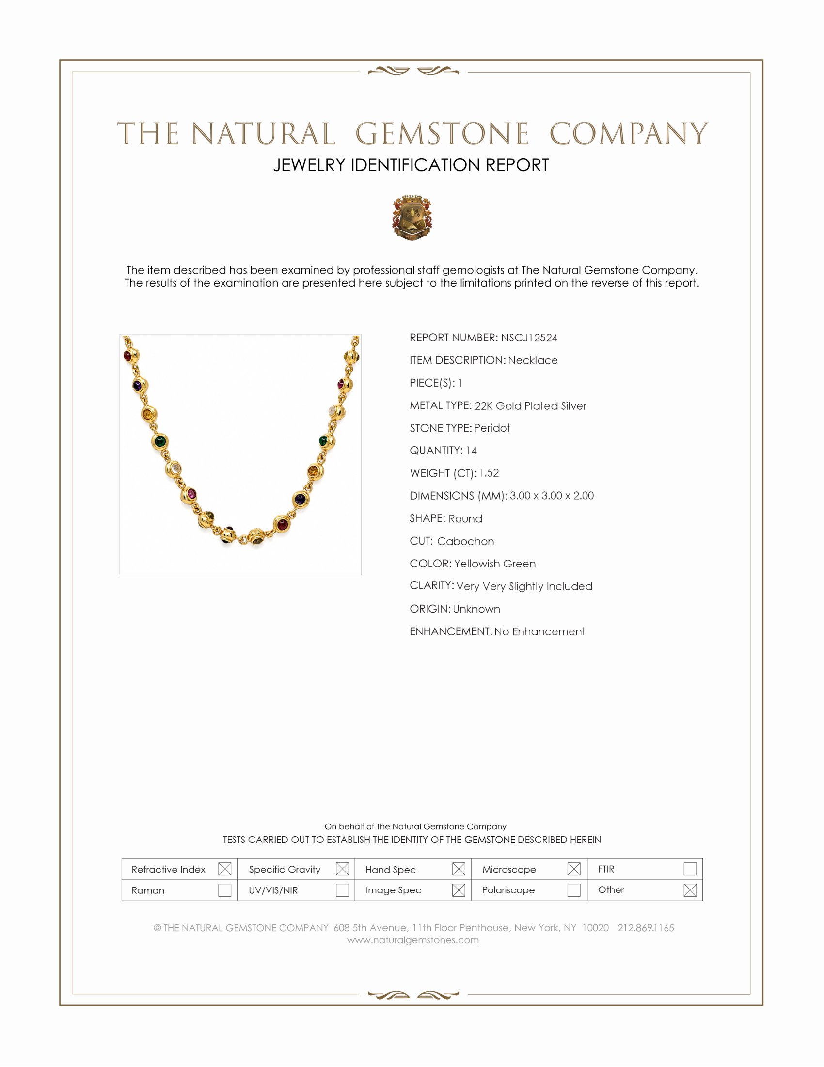 11.69 Ct.Tw. Ruby, Garnet, Peridot, Agate, Amethyst, Citrine, Carnelian, Moonstone and Quartz Multi Stone Necklace, 22K Gold Plated Silver
