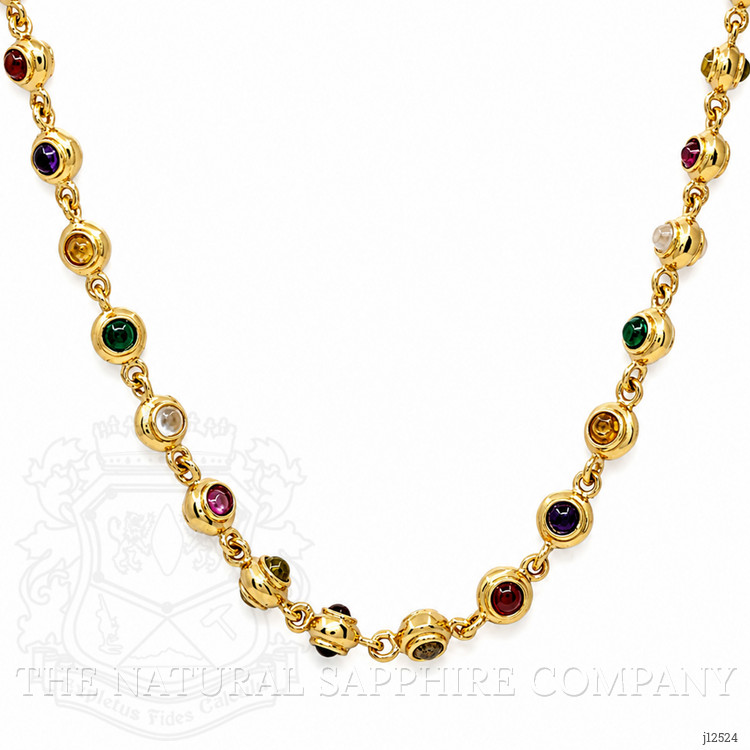 11.69 Ct.Tw. Ruby, Garnet, Peridot, Agate, Amethyst, Citrine, Carnelian, Moonstone and Quartz Multi Stone Necklace, 22K Gold Plated Silver