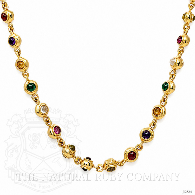 11.69 Ct.Tw. Ruby, Garnet, Peridot, Agate, Amethyst, Citrine, Carnelian, Moonstone and Quartz Multi Stone Necklace, 22K Gold Plated Silver