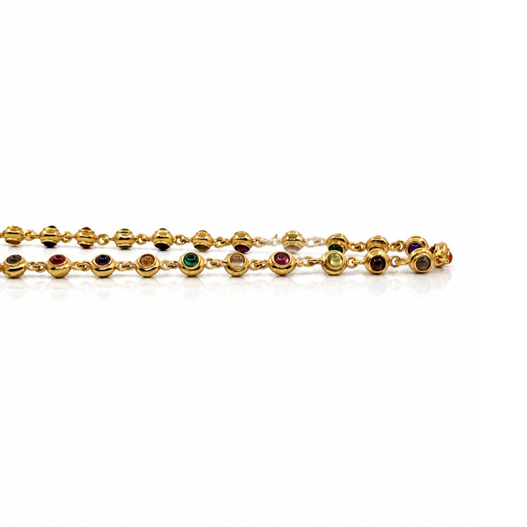 11.69 Ct.Tw. Ruby, Garnet, Peridot, Agate, Amethyst, Citrine, Carnelian, Moonstone and Quartz Multi Stone Necklace, 22K Gold Plated Silver
