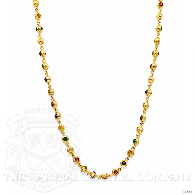 11.69 Ct.Tw. Ruby, Garnet, Peridot, Agate, Amethyst, Citrine, Carnelian, Moonstone and Quartz Multi Stone Necklace, 22K Gold Plated Silver