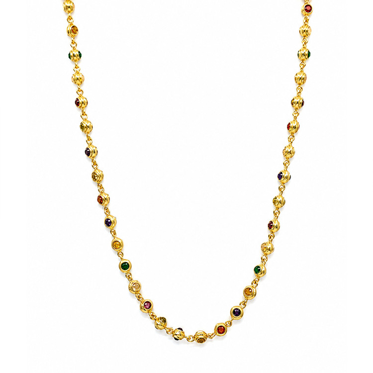 11.69 Ct.Tw. Ruby, Garnet, Peridot, Agate, Amethyst, Citrine, Carnelian, Moonstone and Quartz Multi Stone Necklace, 22K Gold Plated Silver