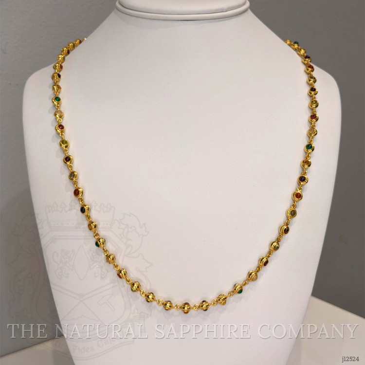 11.69 Ct.Tw. Ruby, Garnet, Peridot, Agate, Amethyst, Citrine, Carnelian, Moonstone and Quartz Multi Stone Necklace, 22K Gold Plated Silver