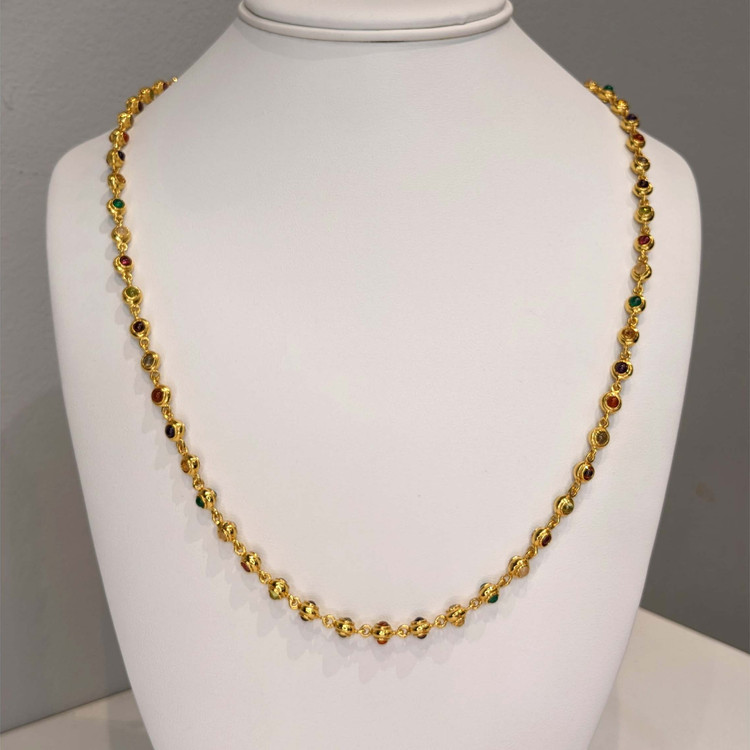 11.69 Ct.Tw. Ruby, Garnet, Peridot, Agate, Amethyst, Citrine, Carnelian, Moonstone and Quartz Multi Stone Necklace, 22K Gold Plated Silver