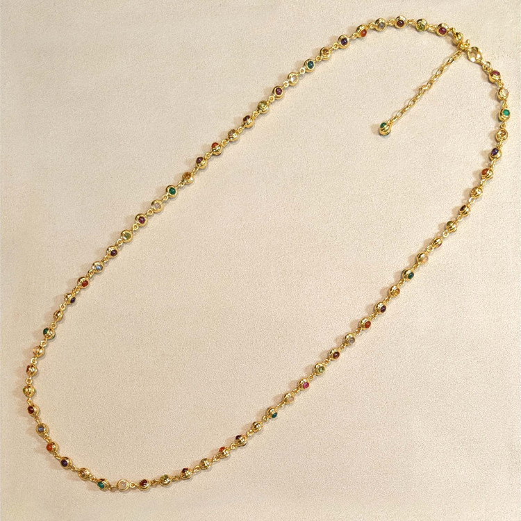 11.69 Ct.Tw. Ruby, Garnet, Peridot, Agate, Amethyst, Citrine, Carnelian, Moonstone and Quartz Multi Stone Necklace, 22K Gold Plated Silver