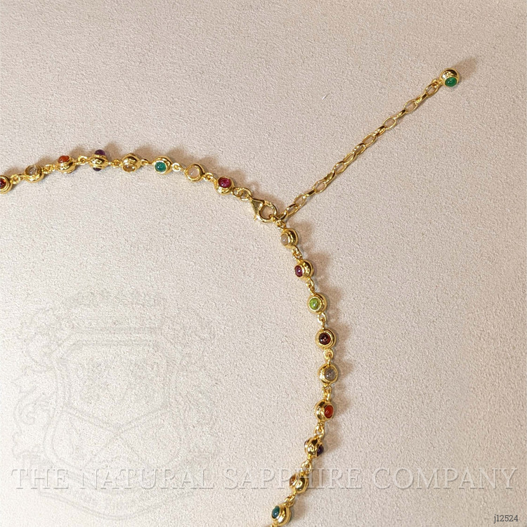 11.69 Ct.Tw. Ruby, Garnet, Peridot, Agate, Amethyst, Citrine, Carnelian, Moonstone and Quartz Multi Stone Necklace, 22K Gold Plated Silver