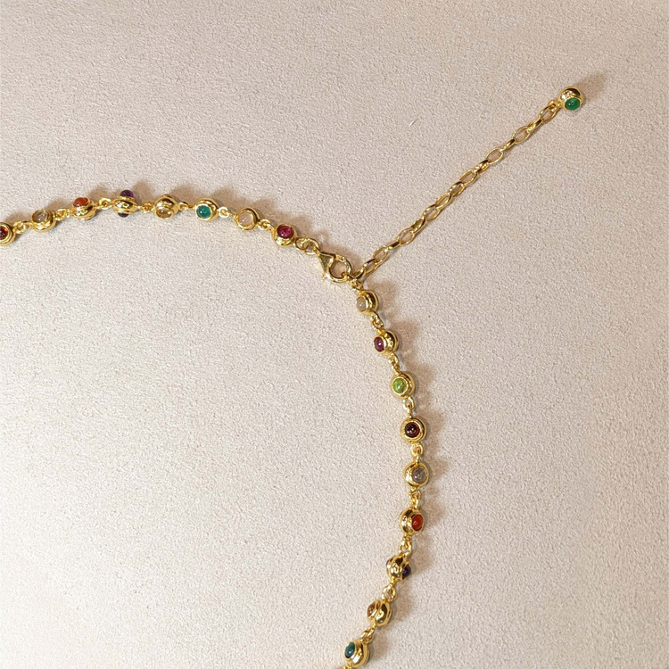 11.69 Ct.Tw. Ruby, Garnet, Peridot, Agate, Amethyst, Citrine, Carnelian, Moonstone and Quartz Multi Stone Necklace, 22K Gold Plated Silver