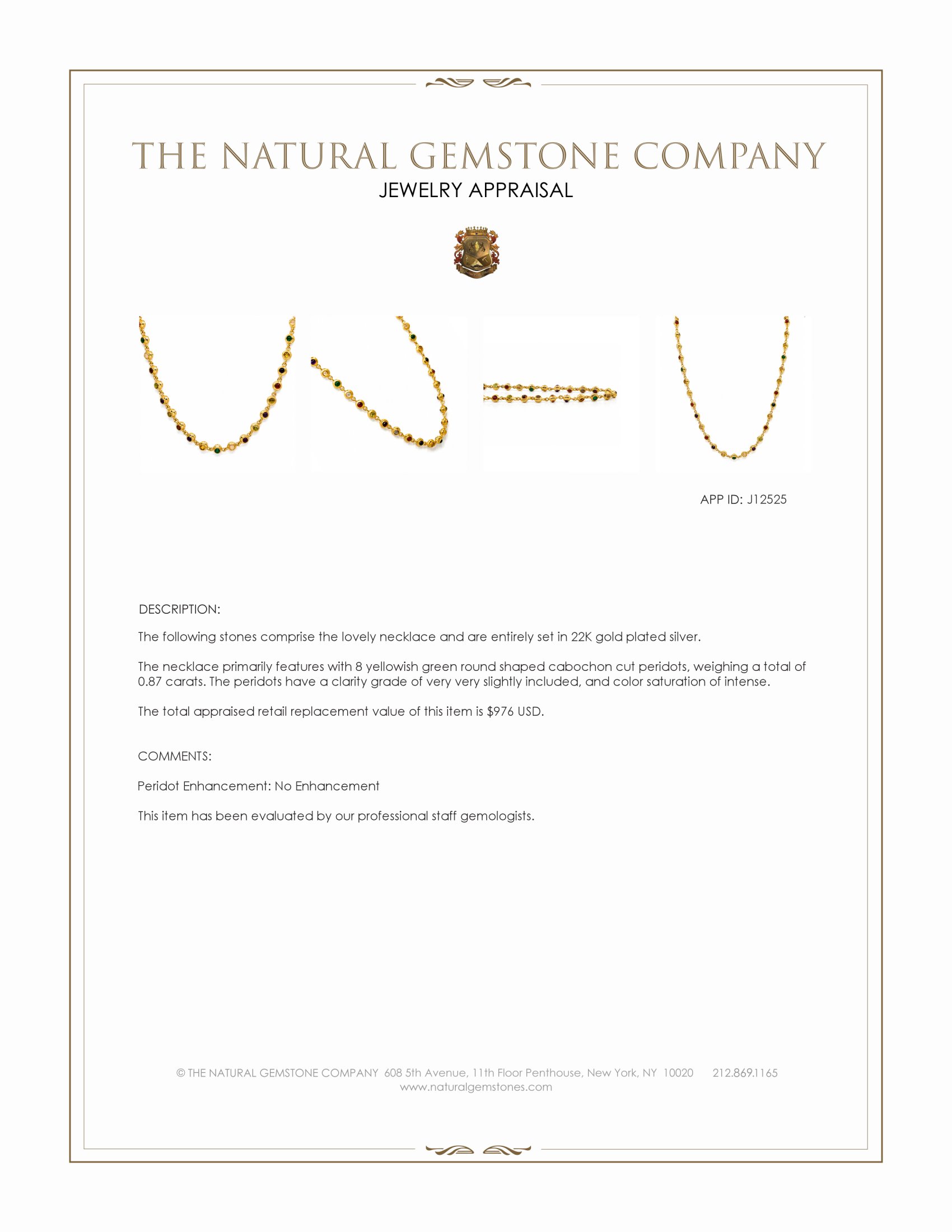 7.75 Ct.Tw. Ruby, Garnet, Peridot, Amethyst, Citrine, Agate, Quartz, Carnelian and Moonstone Multi Stone Necklace, 22K Gold Plated Silver