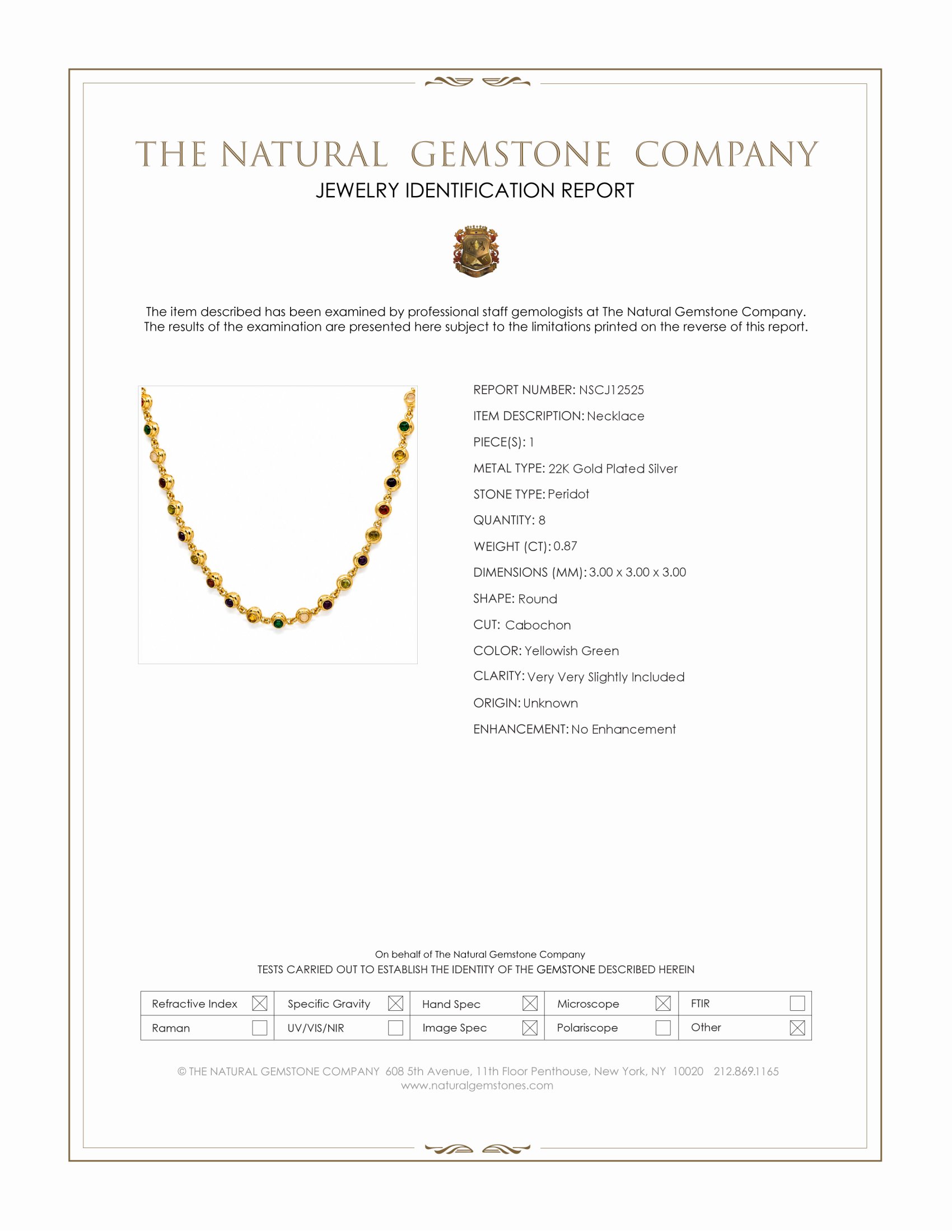 7.75 Ct.Tw. Ruby, Garnet, Peridot, Amethyst, Citrine, Agate, Quartz, Carnelian and Moonstone Multi Stone Necklace, 22K Gold Plated Silver