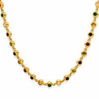 7.75 Ct.Tw. Ruby, Garnet, Peridot, Amethyst, Citrine, Agate, Quartz, Carnelian and Moonstone 22K Gold Plated Silver necklace