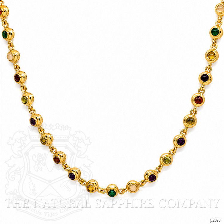7.75 Ct.Tw. Ruby, Garnet, Peridot, Amethyst, Citrine, Agate, Quartz, Carnelian and Moonstone Multi Stone Necklace, 22K Gold Plated Silver
