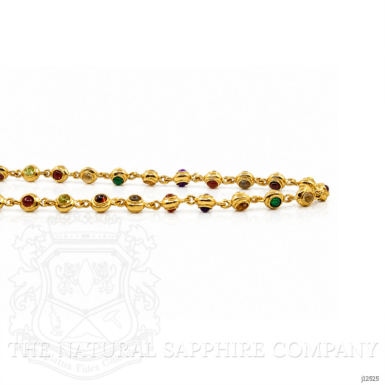 7.75 Ct.Tw. Ruby, Garnet, Peridot, Amethyst, Citrine, Agate, Quartz, Carnelian and Moonstone Multi Stone Necklace, 22K Gold Plated Silver