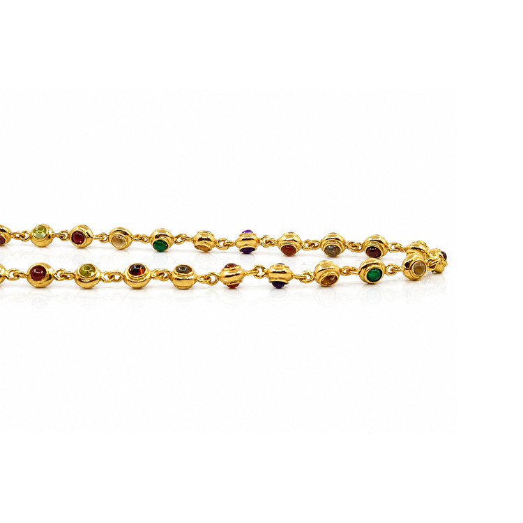 7.75 Ct.Tw. Ruby, Garnet, Peridot, Amethyst, Citrine, Agate, Quartz, Carnelian and Moonstone Multi Stone Necklace, 22K Gold Plated Silver