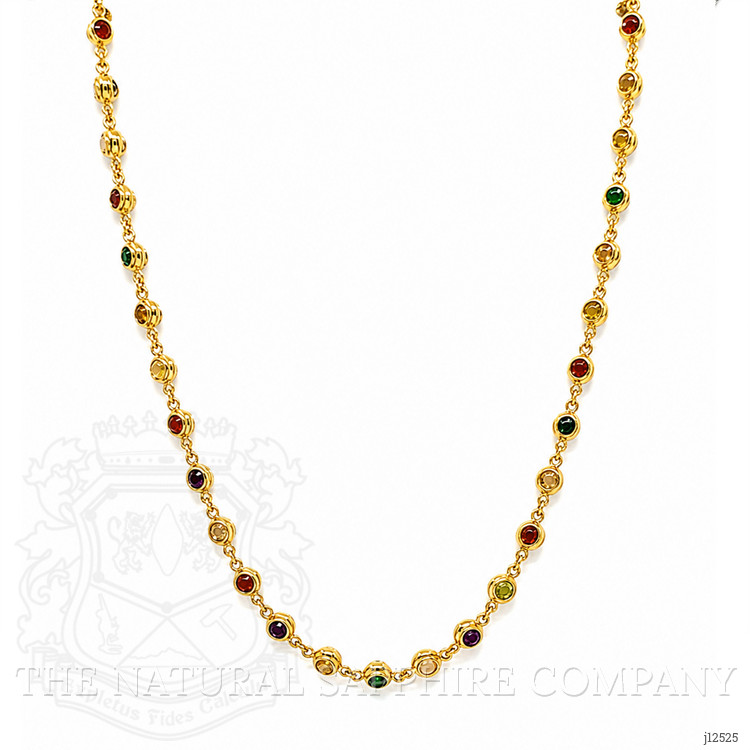 7.75 Ct.Tw. Ruby, Garnet, Peridot, Amethyst, Citrine, Agate, Quartz, Carnelian and Moonstone Multi Stone Necklace, 22K Gold Plated Silver