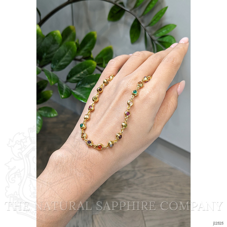 7.75 Ct.Tw. Ruby, Garnet, Peridot, Amethyst, Citrine, Agate, Quartz, Carnelian and Moonstone Multi Stone Necklace, 22K Gold Plated Silver