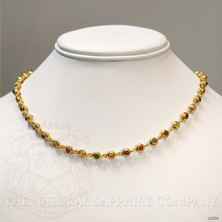 7.75 Ct.Tw. Ruby, Garnet, Peridot, Amethyst, Citrine, Agate, Quartz, Carnelian and Moonstone Multi Stone Necklace, 22K Gold Plated Silver