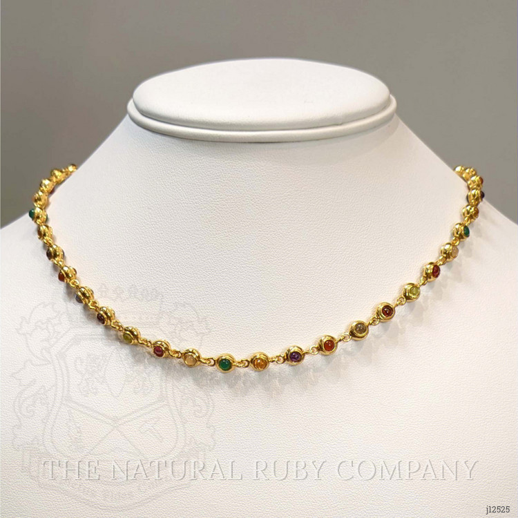 7.75 Ct.Tw. Ruby, Garnet, Peridot, Amethyst, Citrine, Agate, Quartz, Carnelian and Moonstone Multi Stone Necklace, 22K Gold Plated Silver