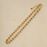 7.75 Ct.Tw.Total Carat Weight Ruby, Garnet, Peridot, Amethyst, Citrine, Agate, Quartz, Carnelian and Moonstone Multi Stone Necklace, 22K Gold Plated Silver Life Style