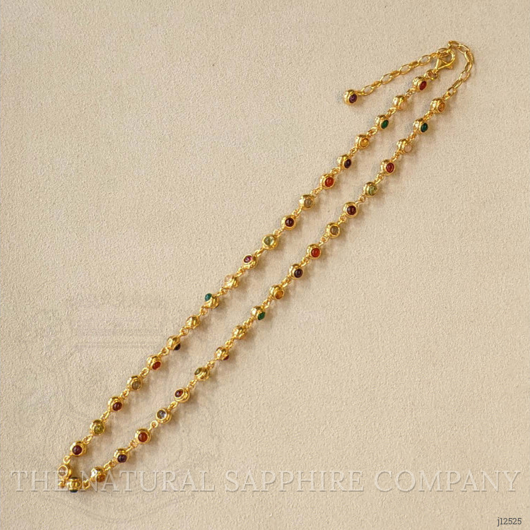 7.75 Ct.Tw. Ruby, Garnet, Peridot, Amethyst, Citrine, Agate, Quartz, Carnelian and Moonstone Multi Stone Necklace, 22K Gold Plated Silver