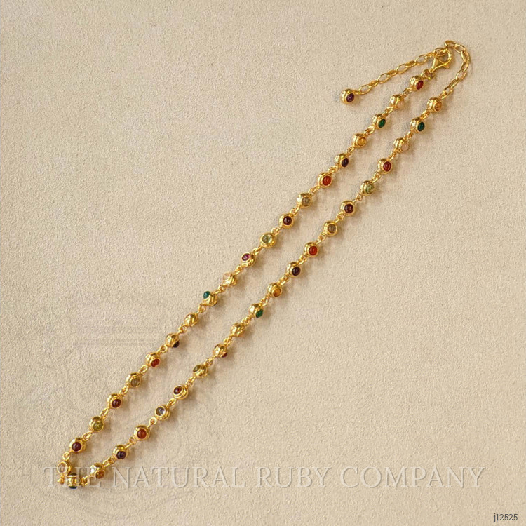 7.75 Ct.Tw. Ruby, Garnet, Peridot, Amethyst, Citrine, Agate, Quartz, Carnelian and Moonstone Multi Stone Necklace, 22K Gold Plated Silver