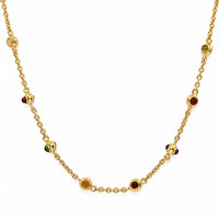 3.93 Ct.Tw. Ruby, Citrine, Garnet, Peridot, Lapis, Amethyst, Carnelian, Agate and Moonstone 22K Gold Plated Silver necklace