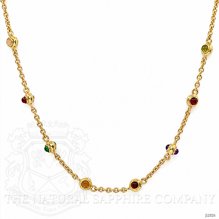 3.93 Ct.Tw. Ruby, Citrine, Garnet, Peridot, Lapis, Amethyst, Carnelian, Agate and Moonstone Multi Stone Necklace, 22K Gold Plated Silver