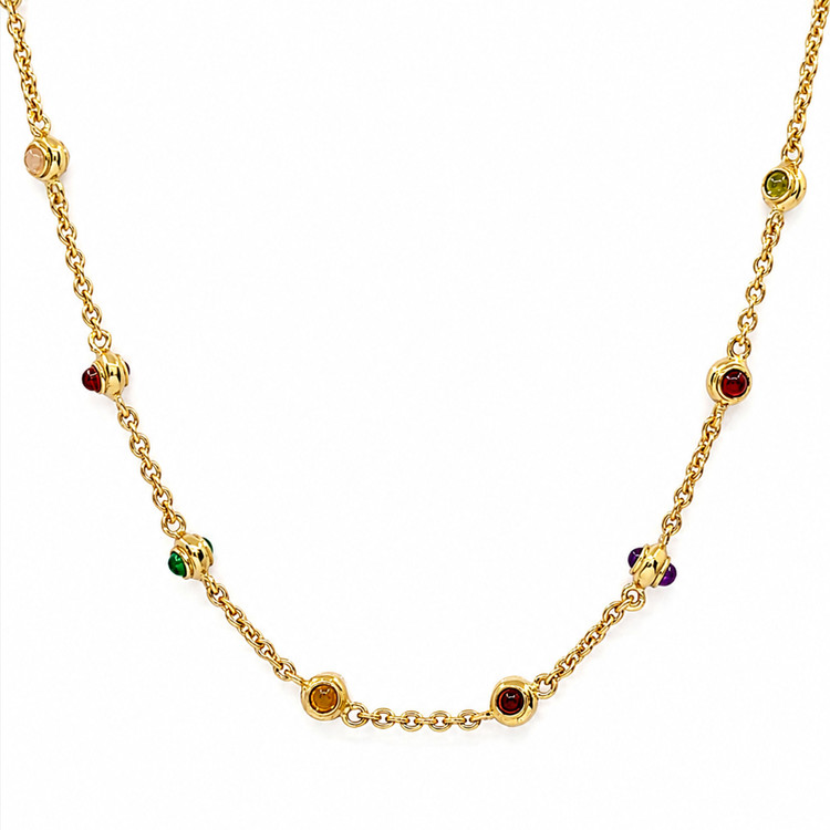 3.93 Ct.Tw. Ruby, Citrine, Garnet, Peridot, Lapis, Amethyst, Carnelian, Agate and Moonstone Multi Stone Necklace, 22K Gold Plated Silver