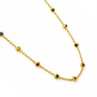 3.93 Ct.Tw.Total Carat Weight Ruby, Citrine, Garnet, Peridot, Lapis, Amethyst, Carnelian, Agate and Moonstone Multi Stone Necklace, 22K Gold Plated Silver Image