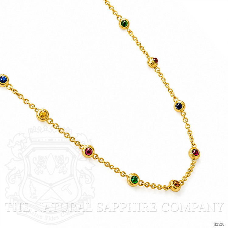 3.93 Ct.Tw. Ruby, Citrine, Garnet, Peridot, Lapis, Amethyst, Carnelian, Agate and Moonstone Multi Stone Necklace, 22K Gold Plated Silver