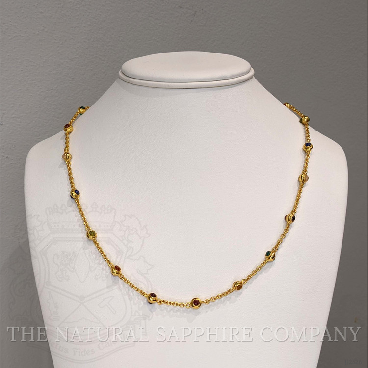 3.93 Ct.Tw. Ruby, Citrine, Garnet, Peridot, Lapis, Amethyst, Carnelian, Agate and Moonstone Multi Stone Necklace, 22K Gold Plated Silver