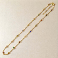 3.93&nbsp;Ct.Tw.Total Carat Weight Ruby, Citrine, Garnet, Peridot, Lapis, Amethyst, Carnelian, Agate and Moonstone Multi Stone Necklace, 22K Gold Plated Silver Life Style