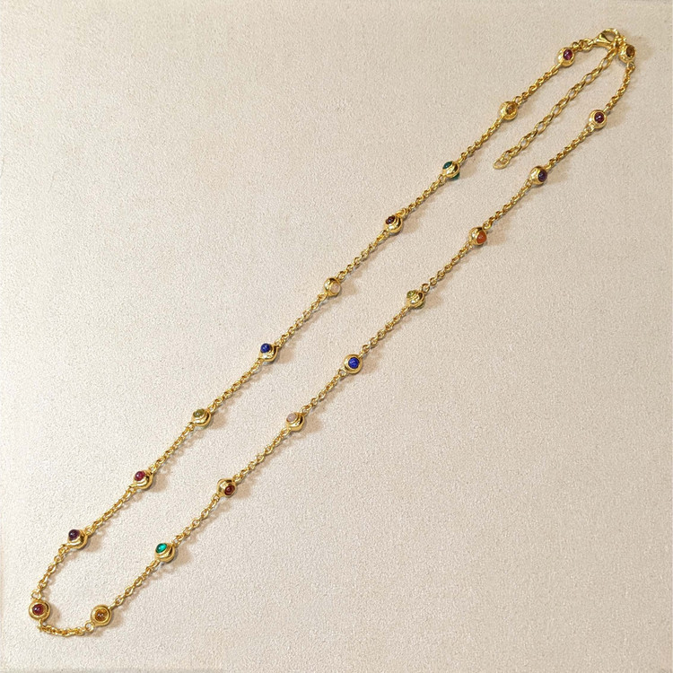 3.93 Ct.Tw. Ruby, Citrine, Garnet, Peridot, Lapis, Amethyst, Carnelian, Agate and Moonstone Multi Stone Necklace, 22K Gold Plated Silver