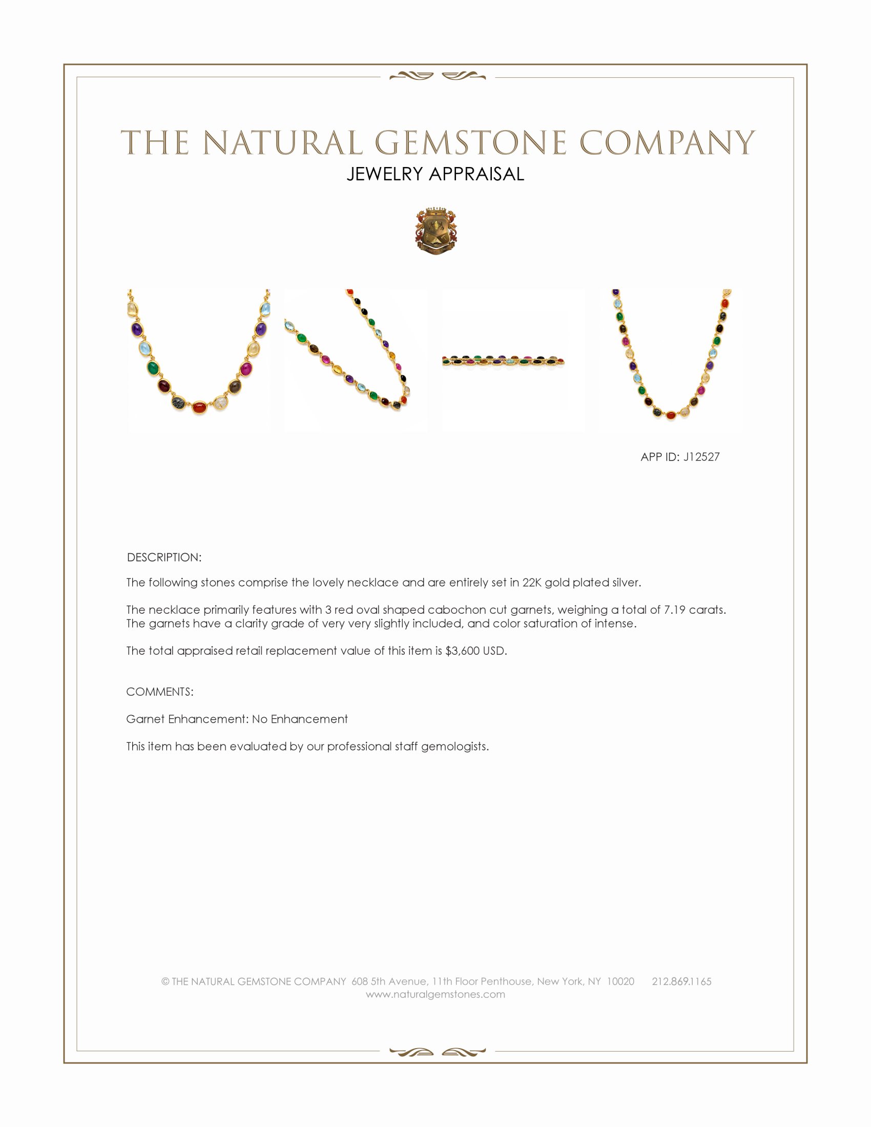 59.10 Ct.Tw. Rutilated Quartz, Quartz, Ruby, Garnet, Aquamarine, Amethyst, Agate and Carnelian Multi Stone Necklace, 22K Gold Plated Silver