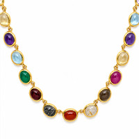 59.10 Ct.Tw. Ruby, Garnet, Aquamarine, Amethyst, Rutilated Quartz, Quartz, Agate and Carnelian 22K Gold Plated Silver necklace