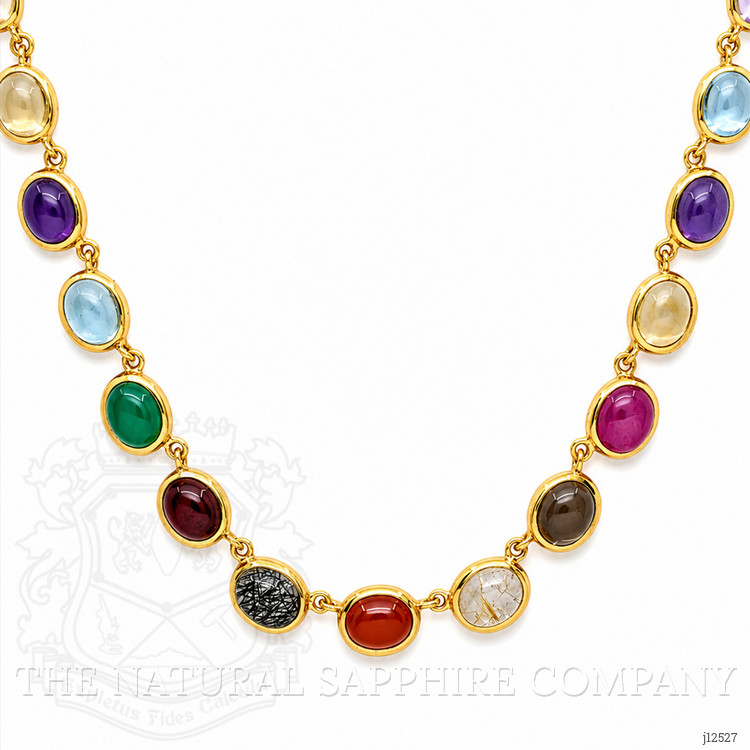59.10 Ct.Tw. Rutilated Quartz, Quartz, Ruby, Garnet, Aquamarine, Amethyst, Agate and Carnelian Multi Stone Necklace, 22K Gold Plated Silver