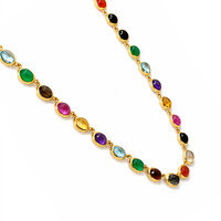 59.10&nbsp;Ct.Tw.Total Carat Weight Rutilated Quartz, Quartz, Ruby, Garnet, Aquamarine, Amethyst, Agate and Carnelian Multi Stone Necklace, 22K Gold Plated Silver Image